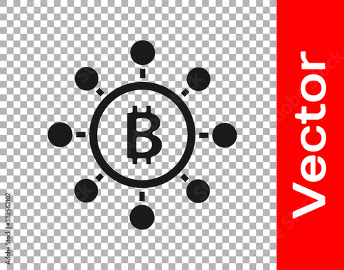 Black Blockchain technology Bitcoin icon isolated on transparent background. Abstract geometric block chain network technology business. Vector.