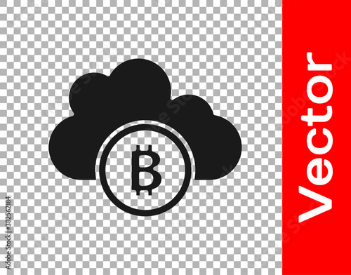 Black Cryptocurrency cloud mining icon isolated on transparent background. Blockchain technology, bitcoin, digital money market, cryptocoin wallet. Vector.