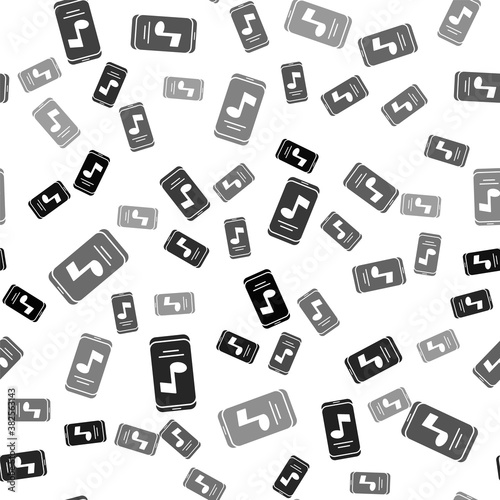 Black Music player icon isolated seamless pattern on white background. Portable music device. Vector.