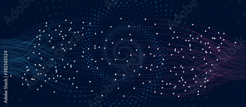 Big data concept with lines and dots over spiral.