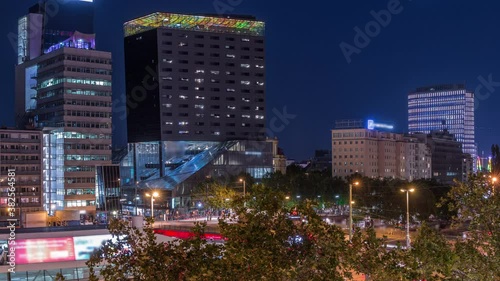 The Schwedenplatz aerial day to night transition timelapse. Sweden Square is a square in central Vienna, located at the Danube Canal and one of the most important public transport junction. Old and photo