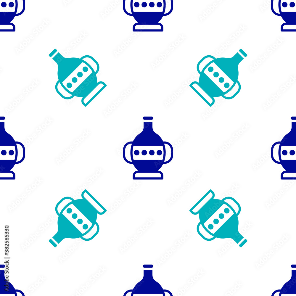 Blue Ancient amphorae icon isolated seamless pattern on white background. Vector. Blue Ancient amphorae icon isolated seamless pattern on white background. Vector.