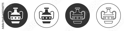 Black Ancient amphorae icon isolated on white background. Circle button. Vector.