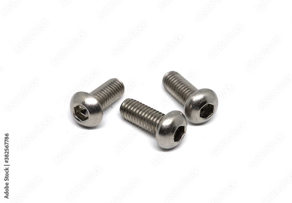 Stainless Button Head Socket Screws isolated on white background Stainless Button Head Socket Screws isolated on white background