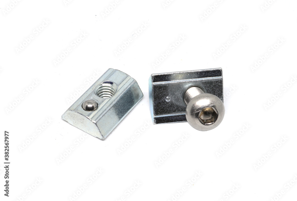 Fototapeta premium Stainless Button Head Socket Screws with Easy Nut Screw isolated on white background