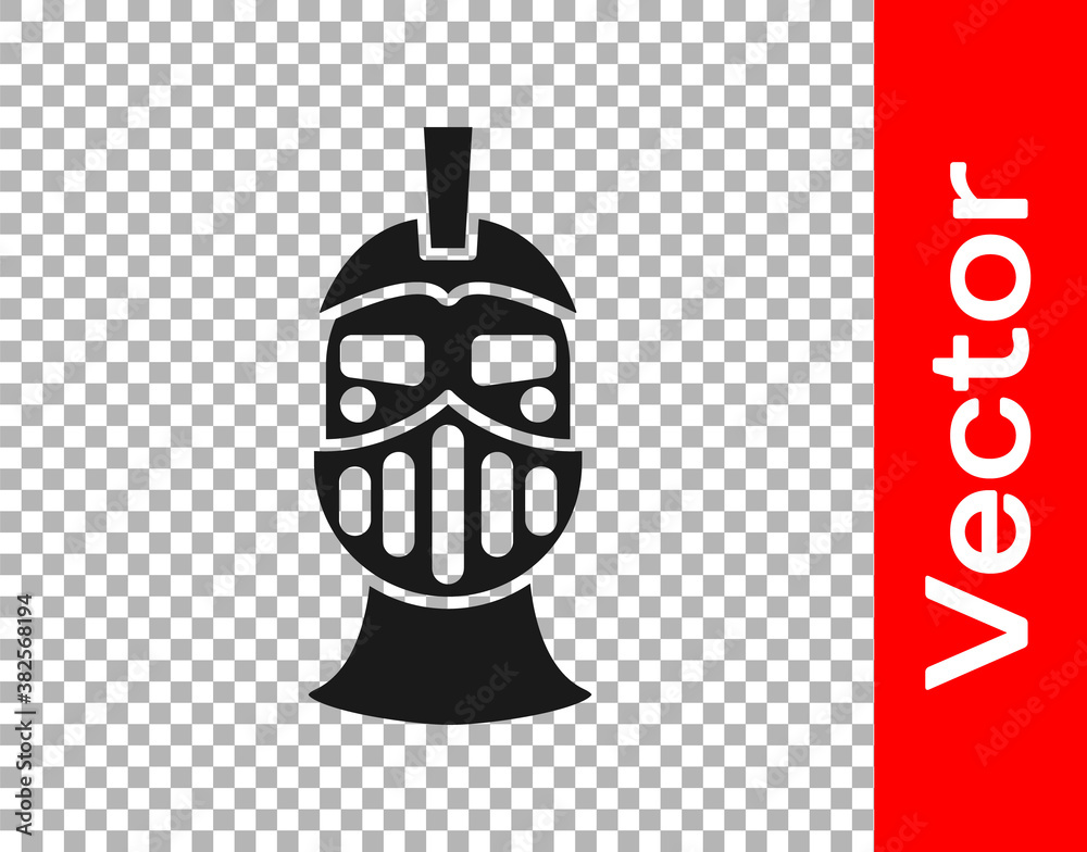 Black Medieval iron helmet for head protection icon isolated on transparent background. Vector. Black Medieval iron helmet for head protection icon isolated on transparent background. Vector.