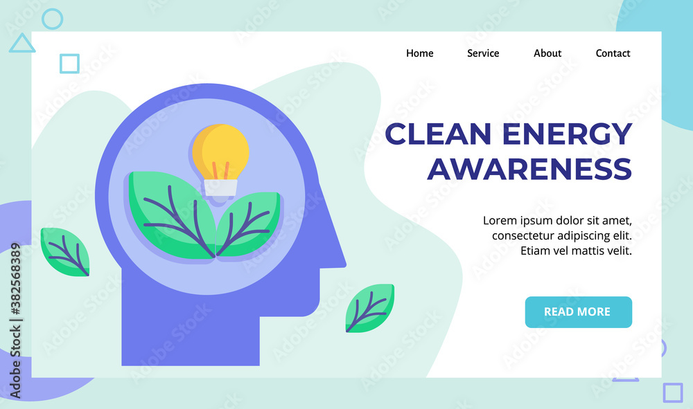 Clean energy leaf light bulb in head campaign for web website home homepage landing page template banner with flat style Clean energy leaf light bulb in head campaign for web website home homepage landing page template banner with flat style