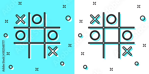 Black line Tic tac toe game icon isolated on green and white background. Random dynamic shapes. Vector. photo