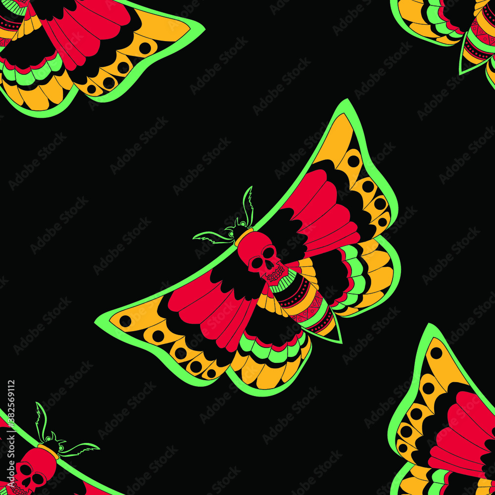 Butterfly with skull pattern, seamless pattern, vector illustration Butterfly with skull pattern, seamless pattern, vector illustration