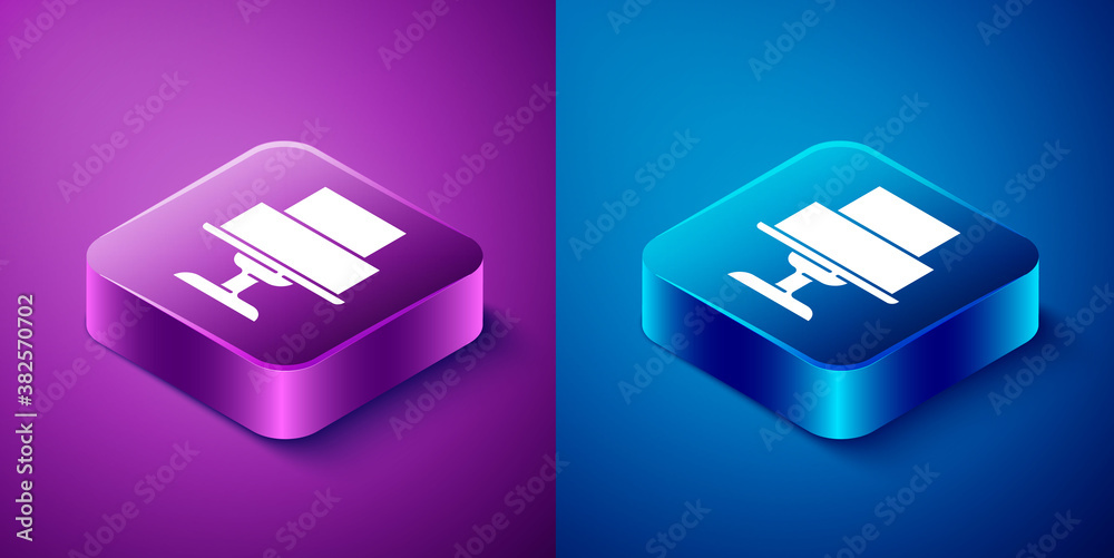 Isometric Wedding cake icon isolated on blue and purple background. Square button. Vector. Isometric Wedding cake icon isolated on blue and purple background. Square button. Vector.