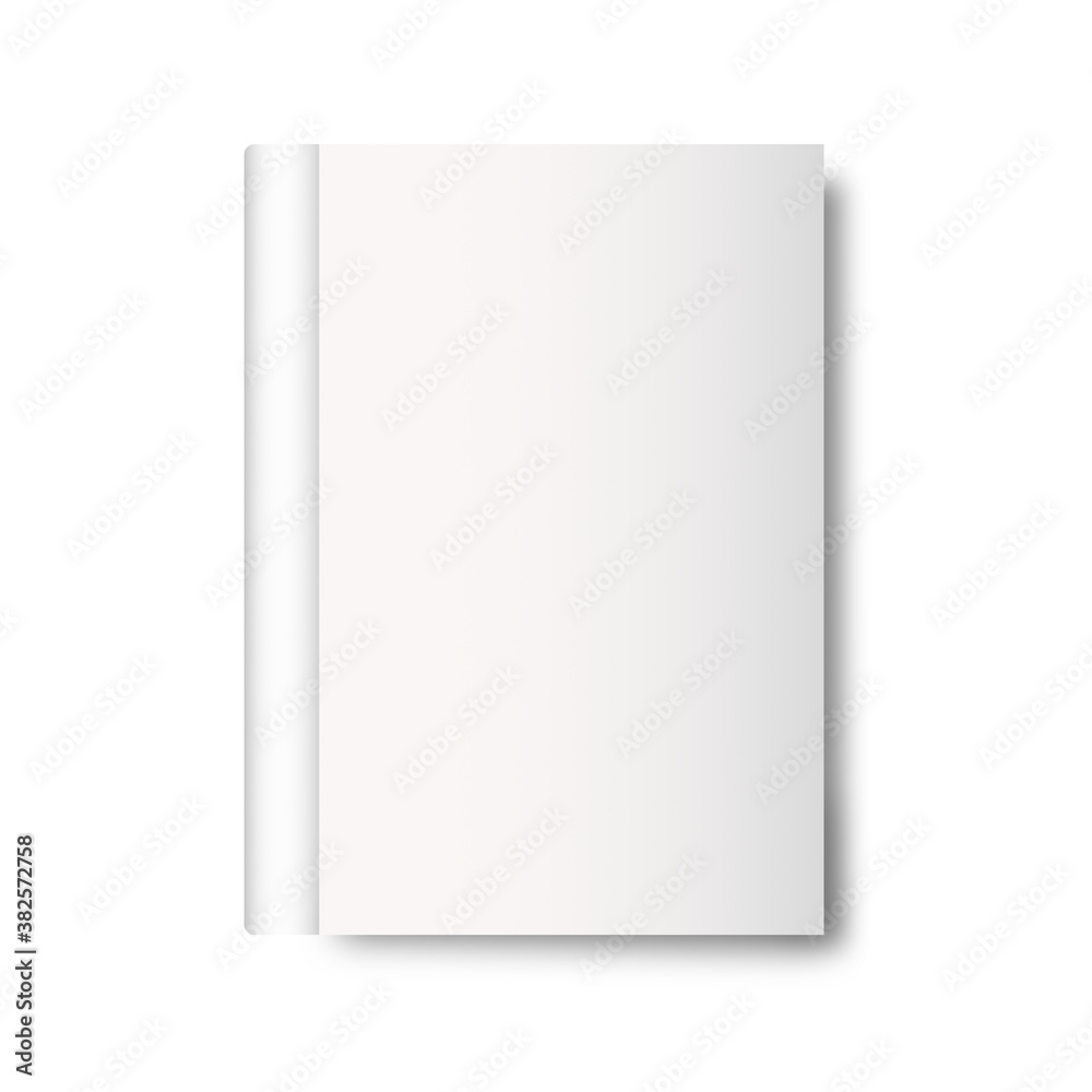 Blank book cover mockup on white background.