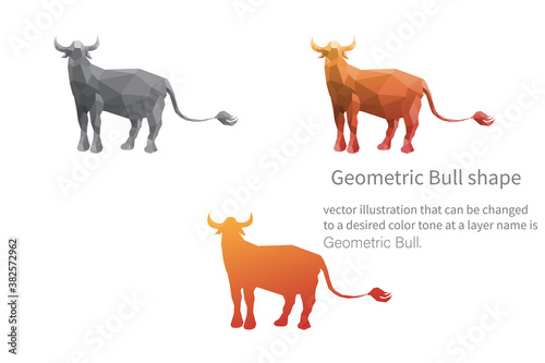 Bull shape vector image that can be changed to a desired color tone at a layer name is geometric bull.