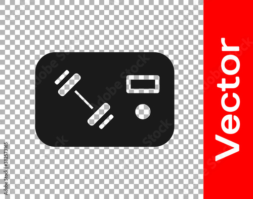 Black Fitness club, gym card icon isolated on transparent background. Vector.