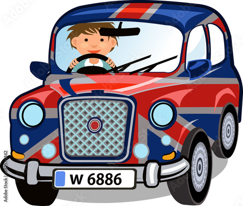 Cartoon Small car with British flag