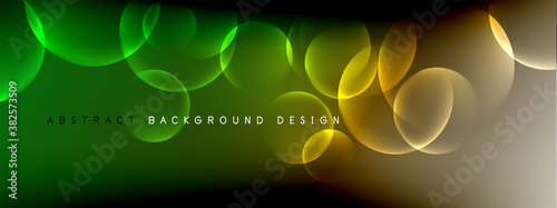 Vector abstract background liquid bubble circles on fluid gradient with shadows and light effects. Shiny design templates for text