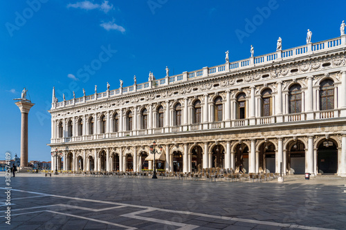 Marciana Library of Saint Mark renaissance style facade in Venice, Italy