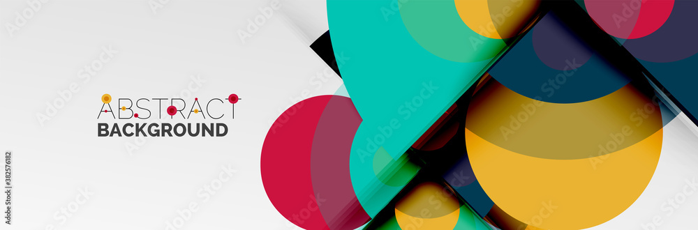 Bright color circles, abstract round shapes and triangles composition with shadow effects. Vector modern geometric design template Bright color circles, abstract round shapes and triangles composition with shadow effects. Vector modern geometric design template