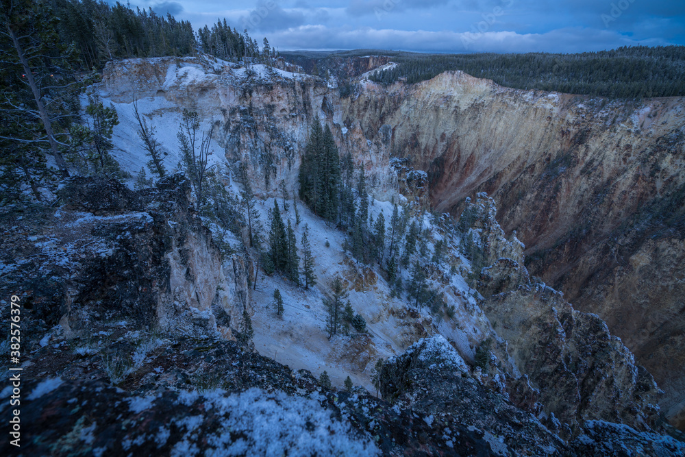grand canyon of the yellowstone from lookout point in winter, yellowstone national park, usa