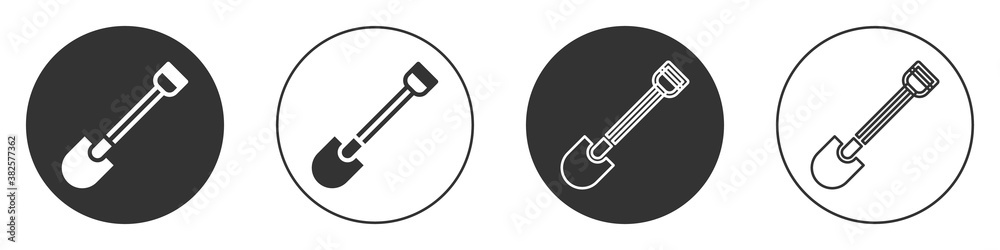 Black Fire shovel icon isolated on white background. Fire protection equipment. Equipment for firefighter. Circle button. Vector. Black Fire shovel icon isolated on white background. Fire protection equipment. Equipment for firefighter. Circle button. Vector.