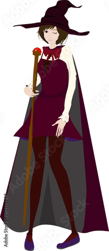 魔女に仮装した可愛い女性のイラスト