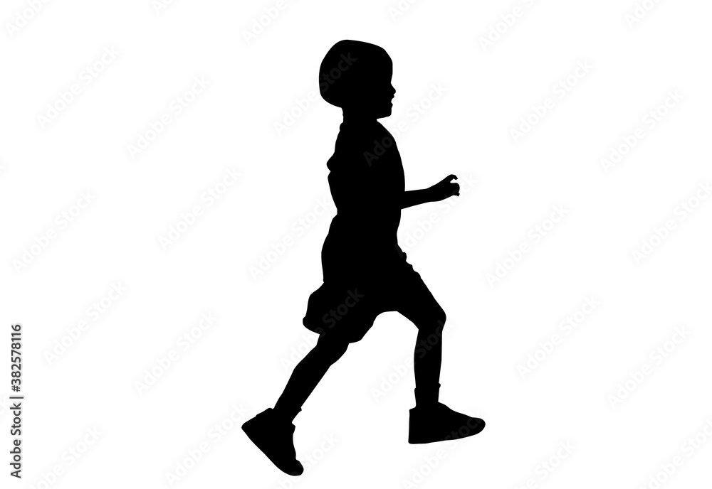 Silhouette kids or children running playing with white background with clipping path. Silhouette kids or children running playing with white background with clipping path.