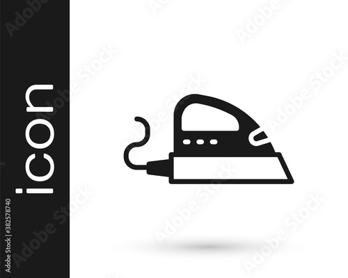 Black Electric iron icon isolated on white background. Steam iron. Vector.