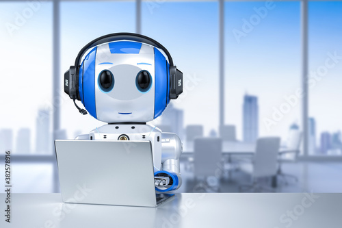 cute artificial intelligence robot with notebook photo