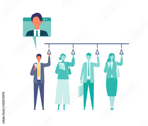 Situation of telecommuting work in the new normal lifestyles. Flat design vector illustration of teleworking people.