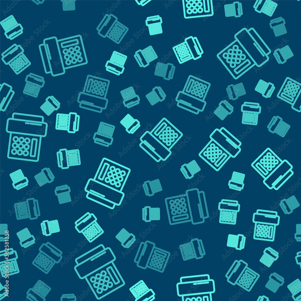 Green line Telephone icon isolated seamless pattern on blue background. Landline phone. Vector Illustration.