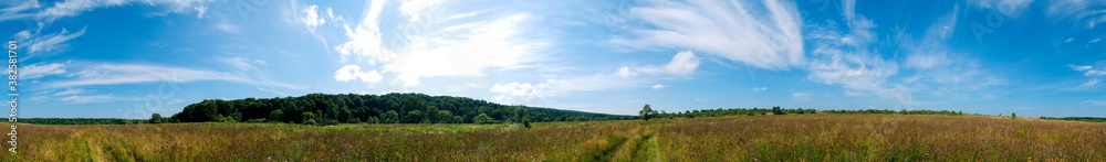 summer rural landscape panorama with forest and blue sky. agriculture summer rural landscape panorama with forest and blue sky. agriculture