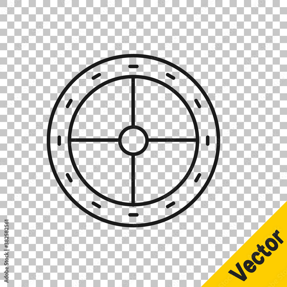 Black line Round wooden shield icon isolated on transparent background. Security, safety, protection, privacy, guard concept. Vector. Black line Round wooden shield icon isolated on transparent background. Security, safety, protection, privacy, guard concept. Vector.