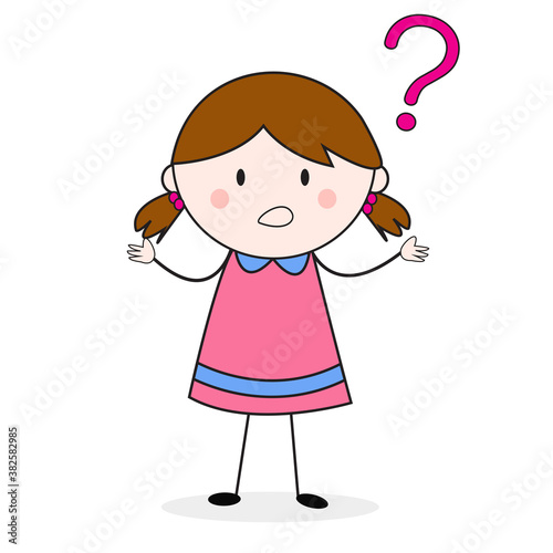 Doodle Doodle Girl Confused Illustration Cartoon Vector