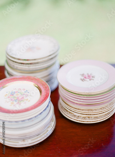 Antique floral plates, china photo
