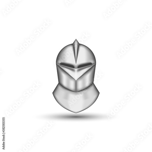 Medieval knight helmet realistic front view isolated on white background, vintage combat metal armor head protection, clip art 3d vector illustration