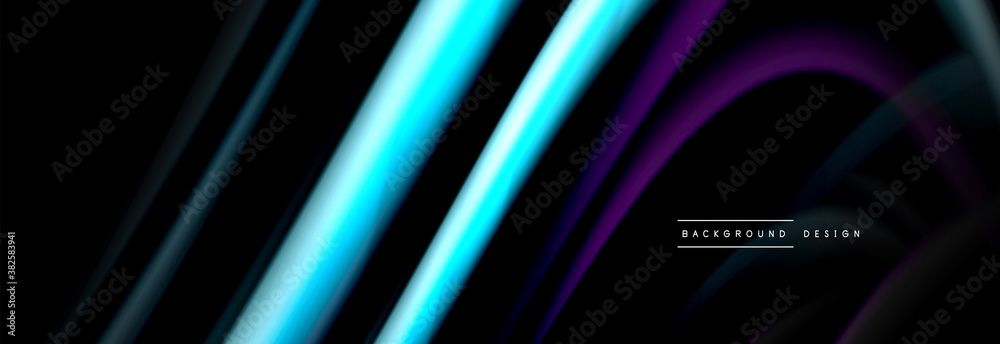 Dynamic motion abstract background. Color blurred stripes on black. Wave liquid lines poster. Vector illustration Dynamic motion abstract background. Color blurred stripes on black. Wave liquid lines poster. Vector illustration