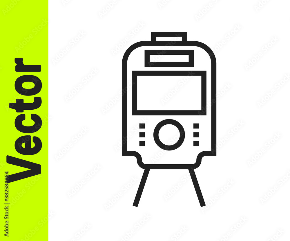 Black line Tram and railway icon isolated on white background. Public transportation symbol. Vector. Black line Tram and railway icon isolated on white background. Public transportation symbol. Vector.