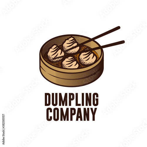 dumplings and chopsticks   illustration for restaurant logo. Asian food icon for Japanese, Korean, Chinese or Asian restaurant.Design element for logo, poster, card, banner, emblem, t shirt. Vector 