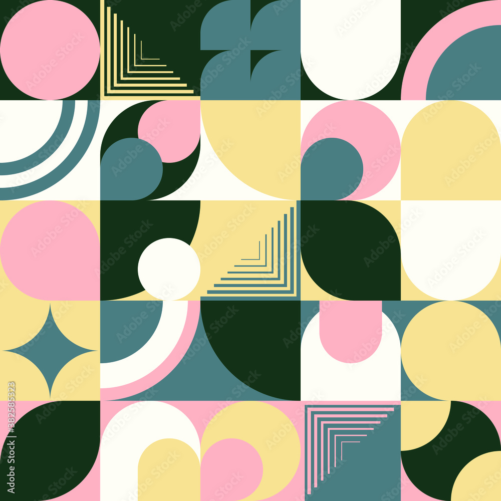 Abstract geometric design with simple shapes. Creative seamless pattern. Concept for web, banner, poster, cover, fabrics, background, decoration, presentation and greeting card.