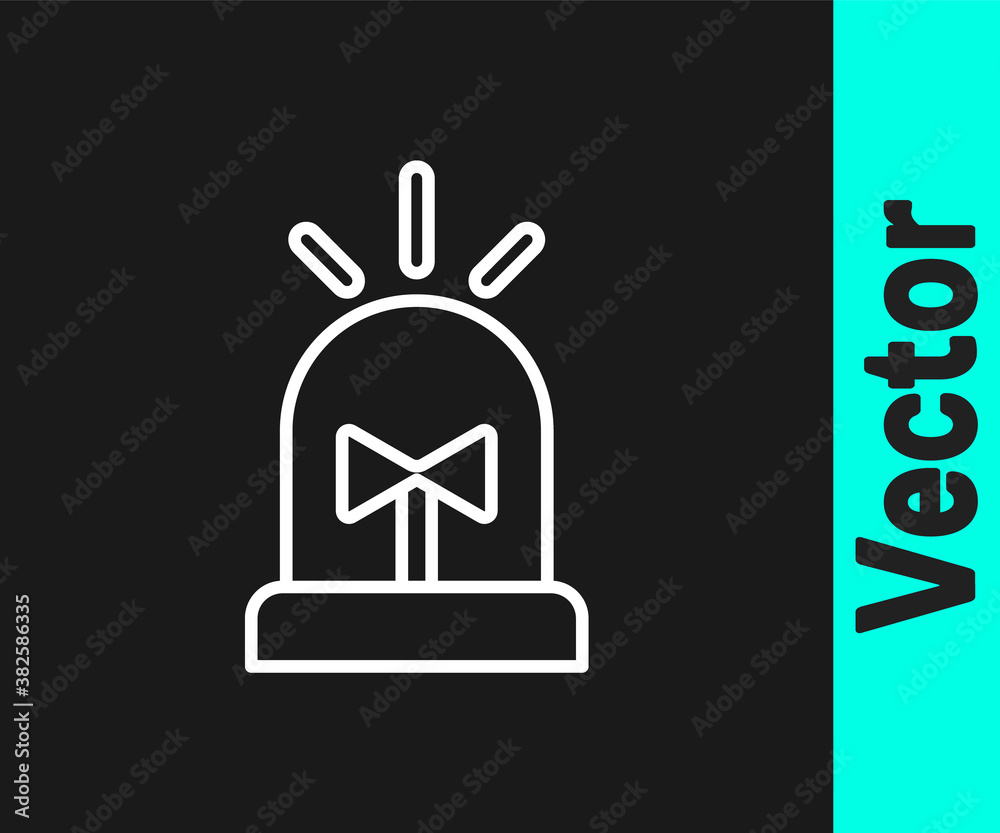 White line Flasher siren icon isolated on black background. Emergency flashing siren. Vector. White line Flasher siren icon isolated on black background. Emergency flashing siren. Vector.