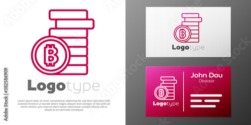 Logotype line Cryptocurrency coin Bitcoin icon isolated on white background. Physical bit coin. Blockchain based secure crypto currency. Logo design template element. Vector.