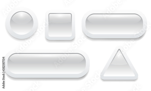 Buttons 3D grey set, shiny collection white and grey vector design.