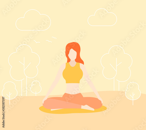 yoga, meditation in park, vector