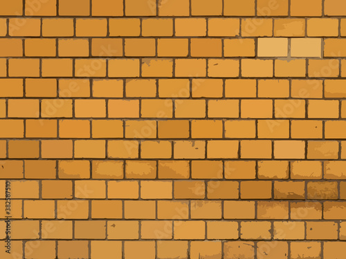 Old yellow brick fortress wall with gray cement mortar textute