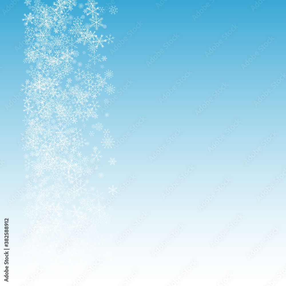 Fototapeta premium Gray Snowfall Vector Blue Background. Sky Snow 
