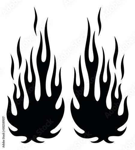 Tribal flames silhouette vector art isolated on white background. Can be used for hotrod and muscle car painting and decoration.