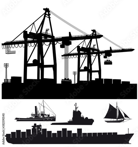 Hafen-Terminal mit Schiffen Vektor illustration