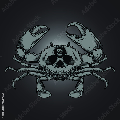 artwork illustration and t-shirt design cancer skull zodiac  premium vector