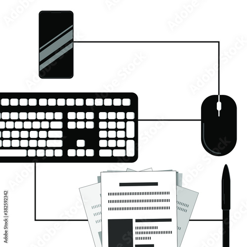 Evolution of reading information fro paper to smartphone in black and white.