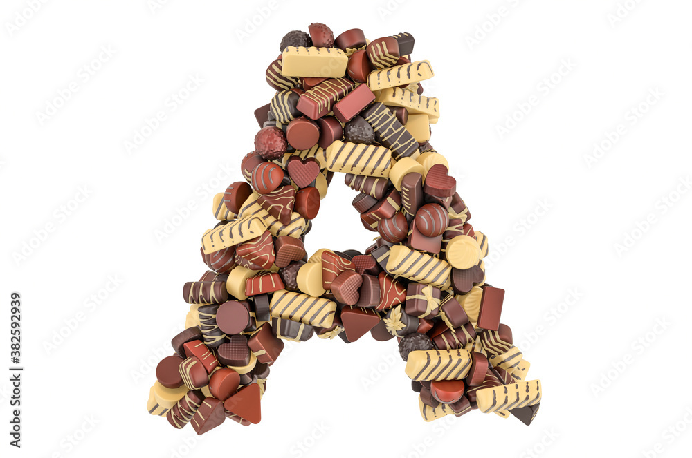 Letter A from chocolate candies. 3D rendering Stock Illustration ...