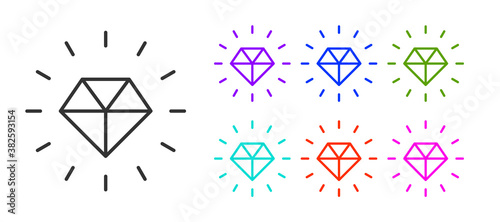 Black line Diamond icon isolated on white background. Jewelry symbol. Gem stone. Set icons colorful. Vector.